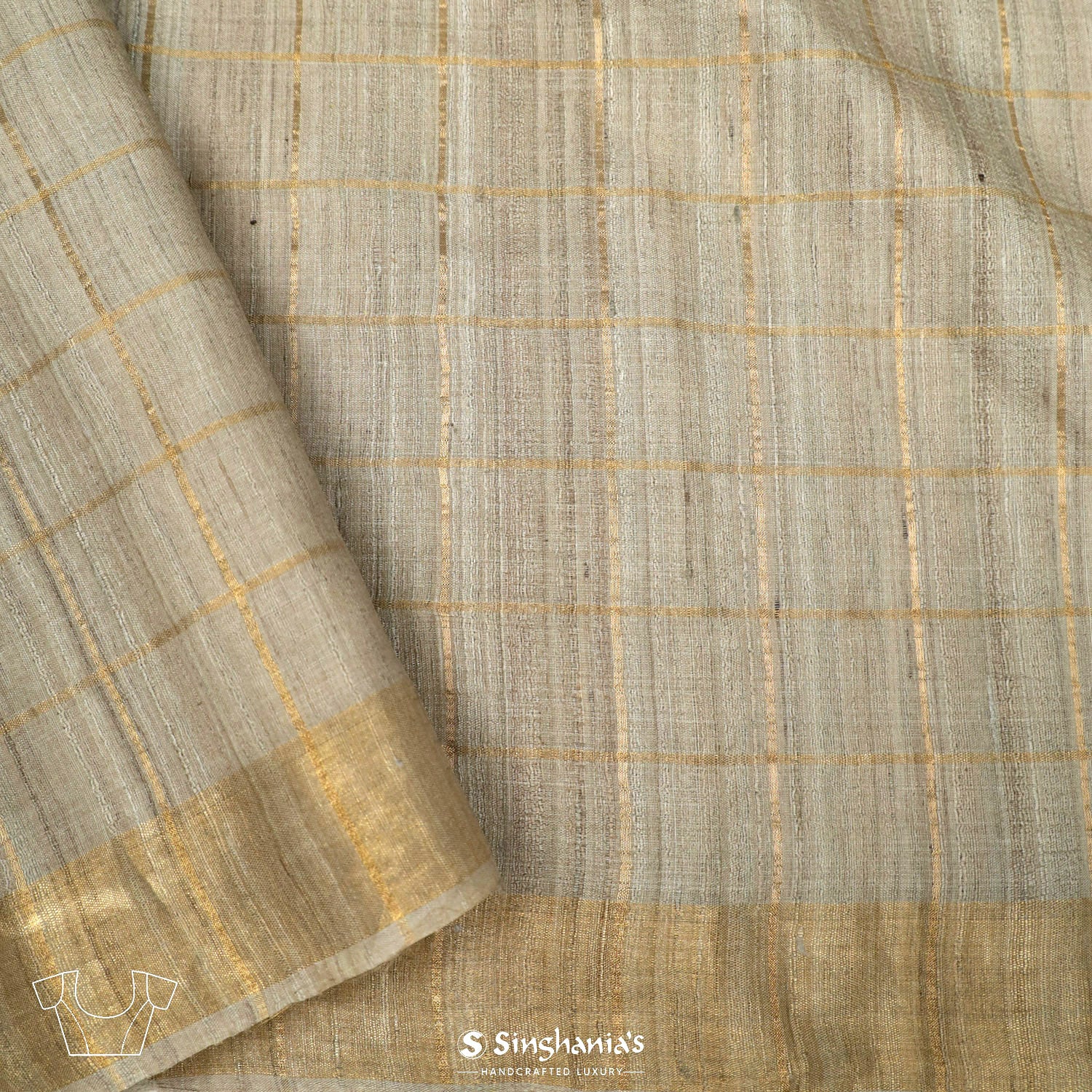 Dark Vanilla Brown Tussar Saree With Banarasi Weaving