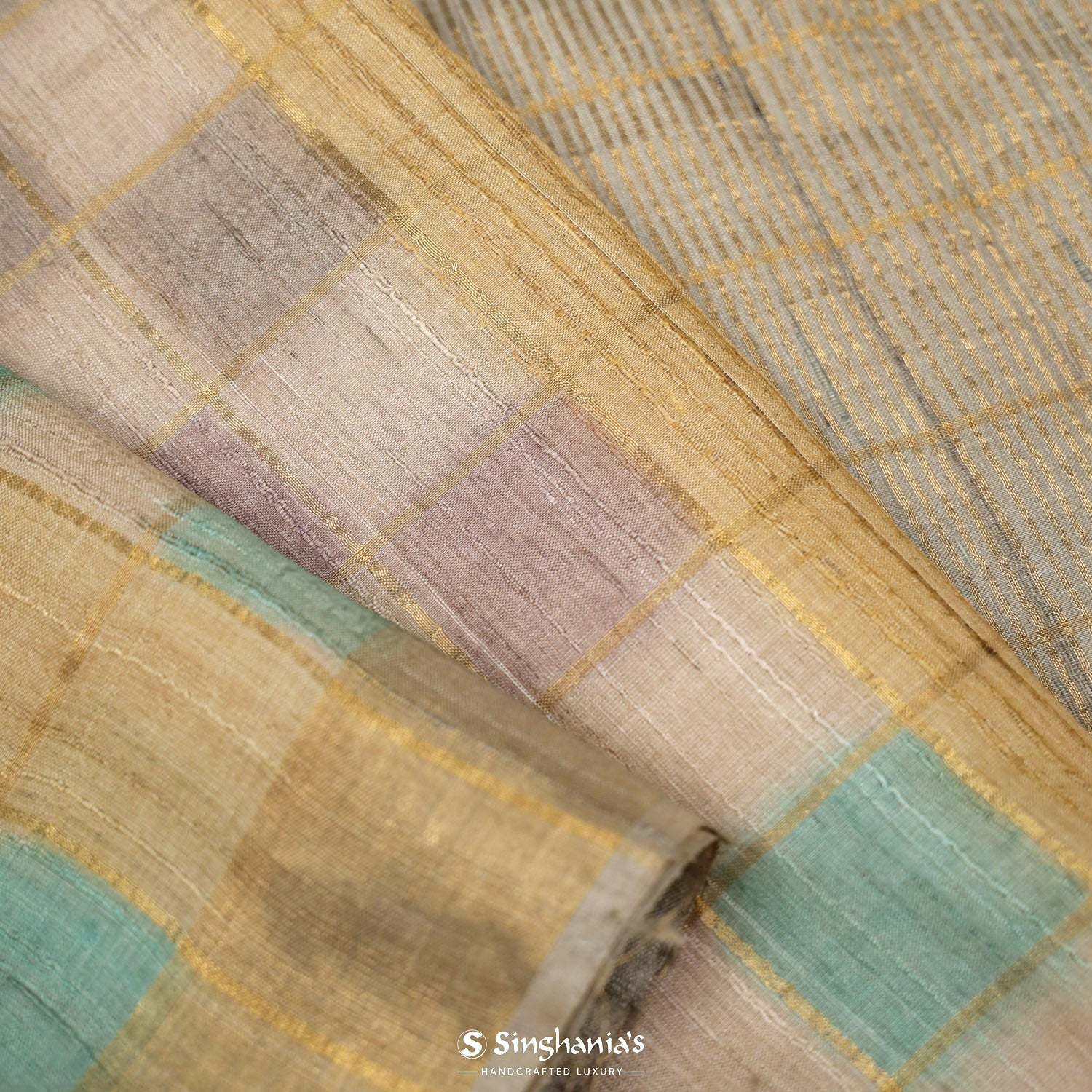 Dark Vanilla Brown Tussar Saree With Banarasi Weaving