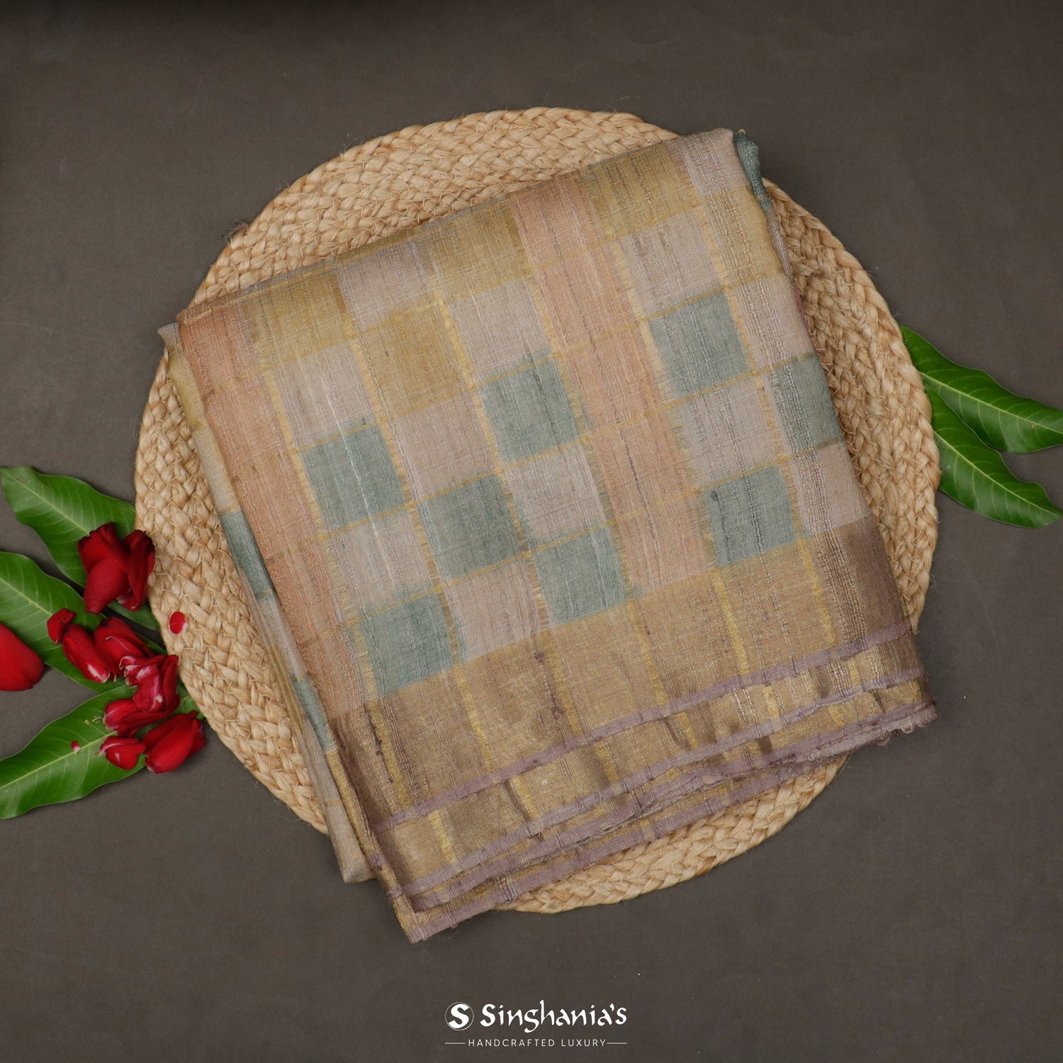 Almond Brown Tussar Saree With Banarasi Weaving