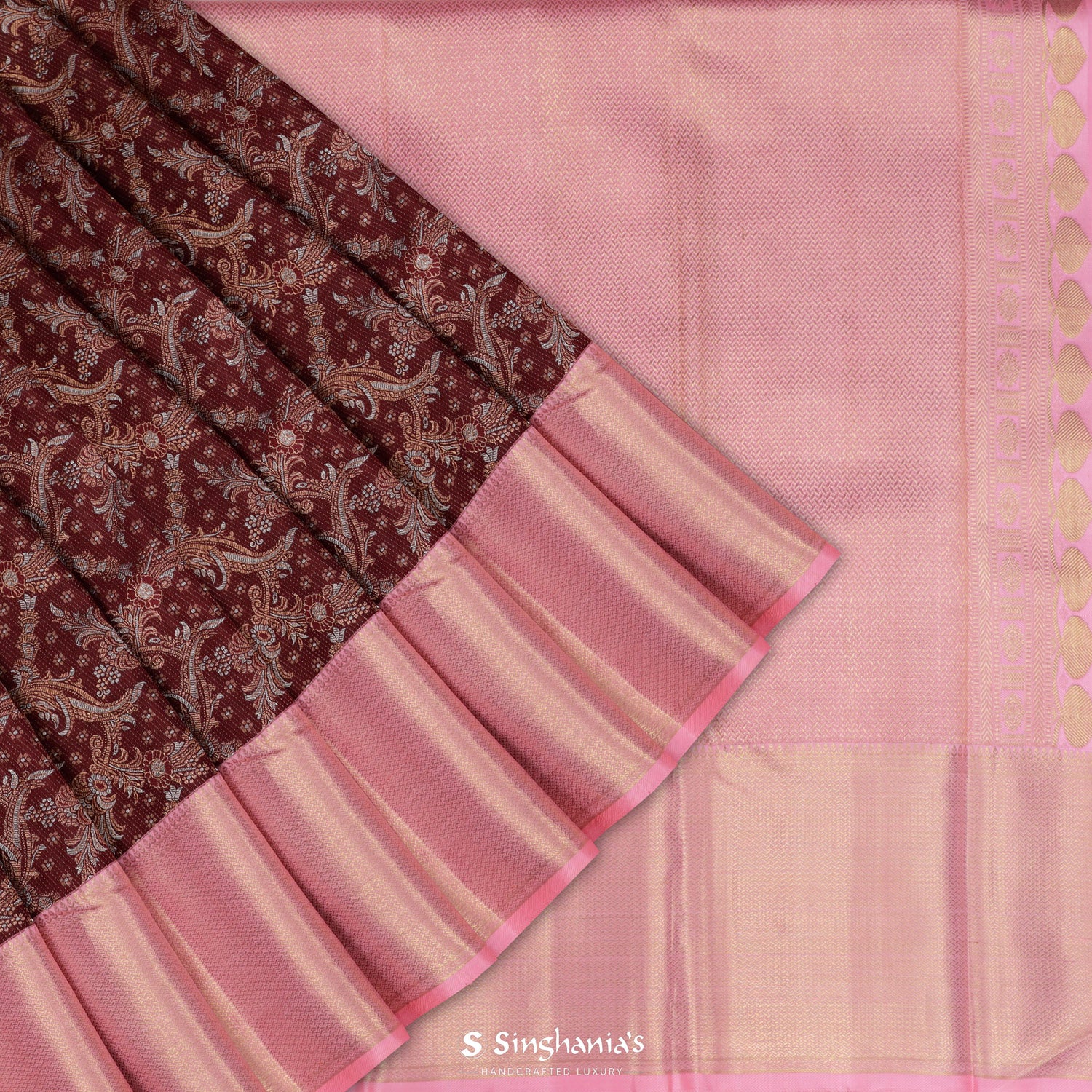 Tuscan Red Kanjivaram Saree With Floral Jaal Pattern