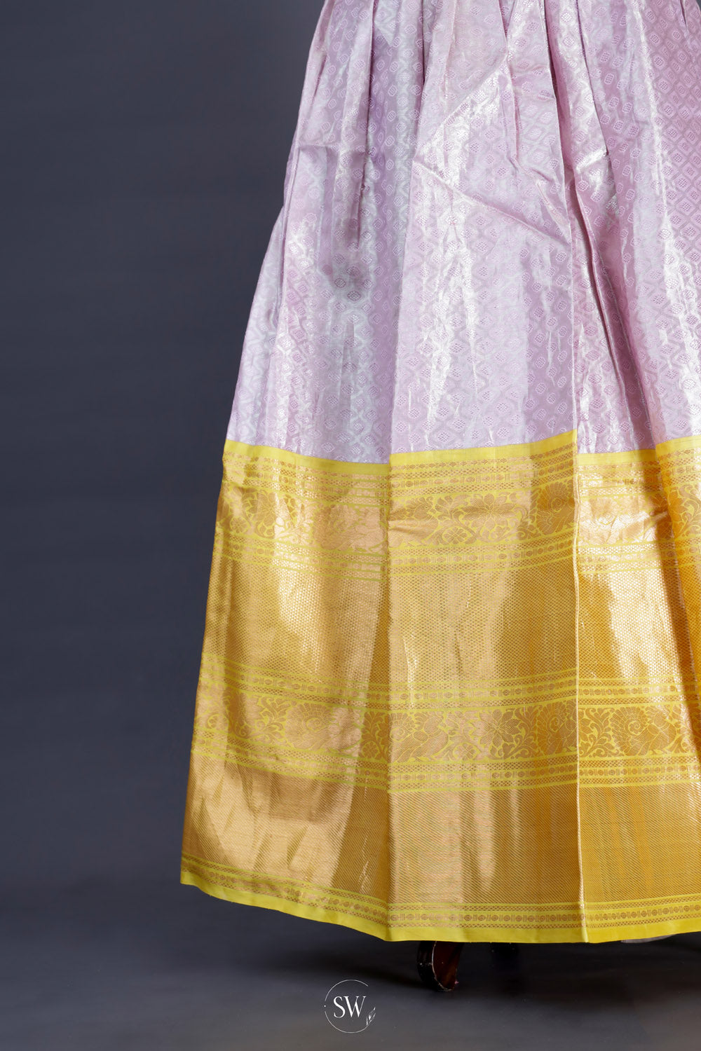 Bright Yellow-Grey Silk Lehenga Set With Zari Weaving