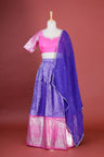 Majorelle Blue-Pink Silk Lehenga Set With Zari Weaving