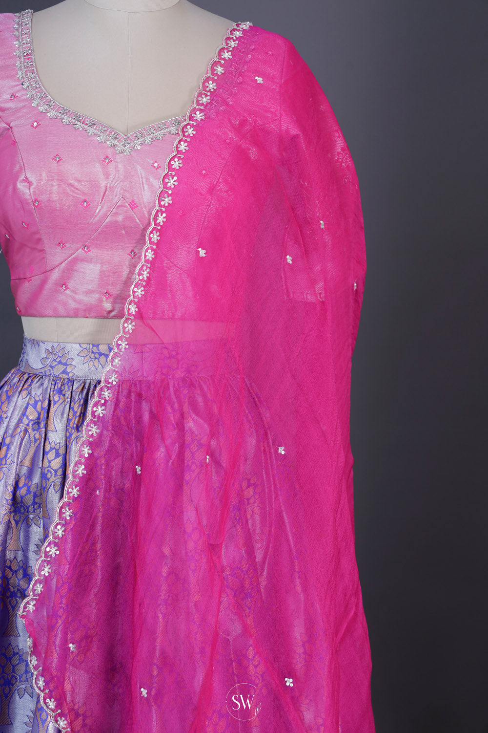 Pink Purple Silk Lehenga Set With Zari Weaving
