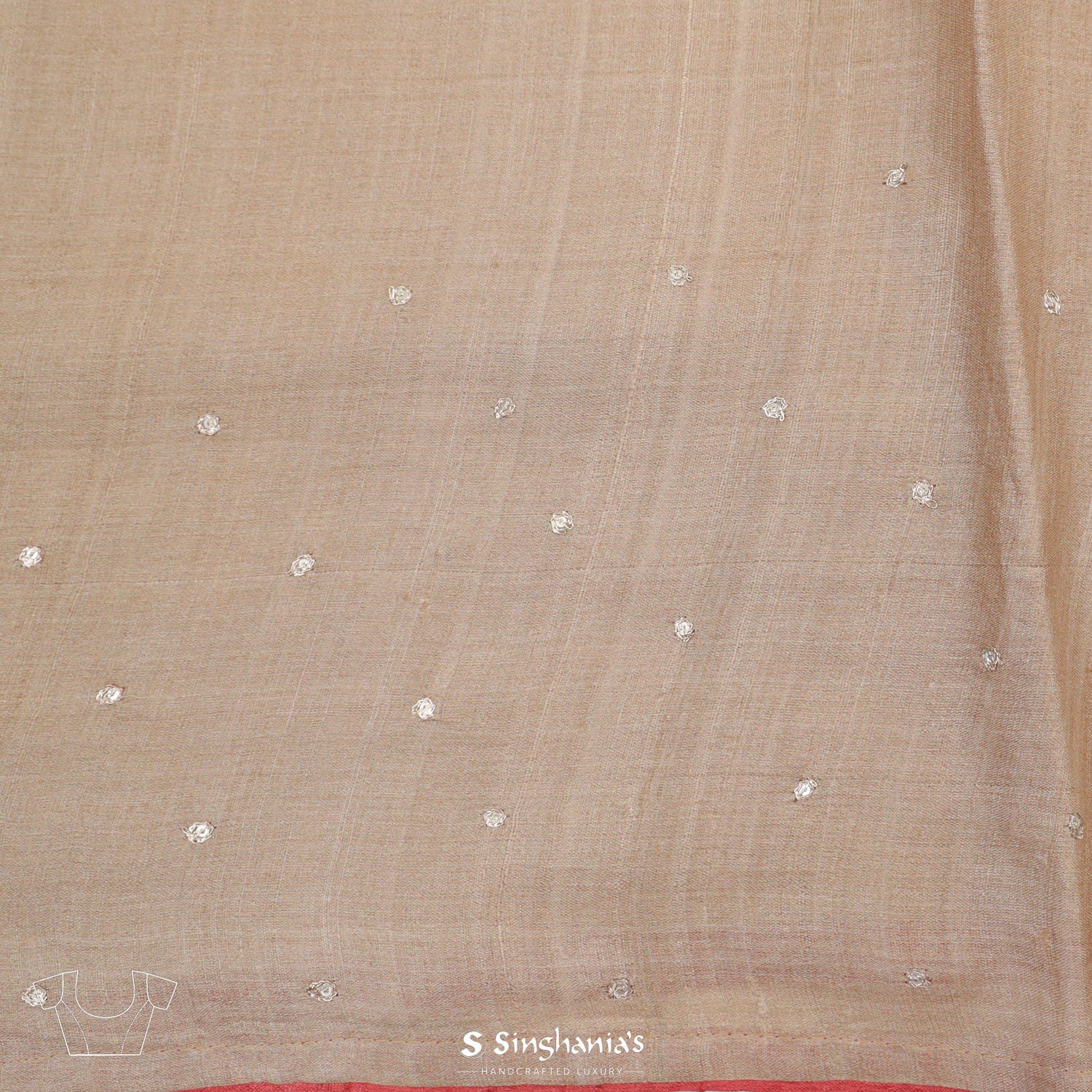 Beige Cream Printed Tussar Silk Saree With Floral Pattern And Zari Embroidery