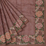 Redwood Pink Tussar Saree With Floral Thread Embroidery