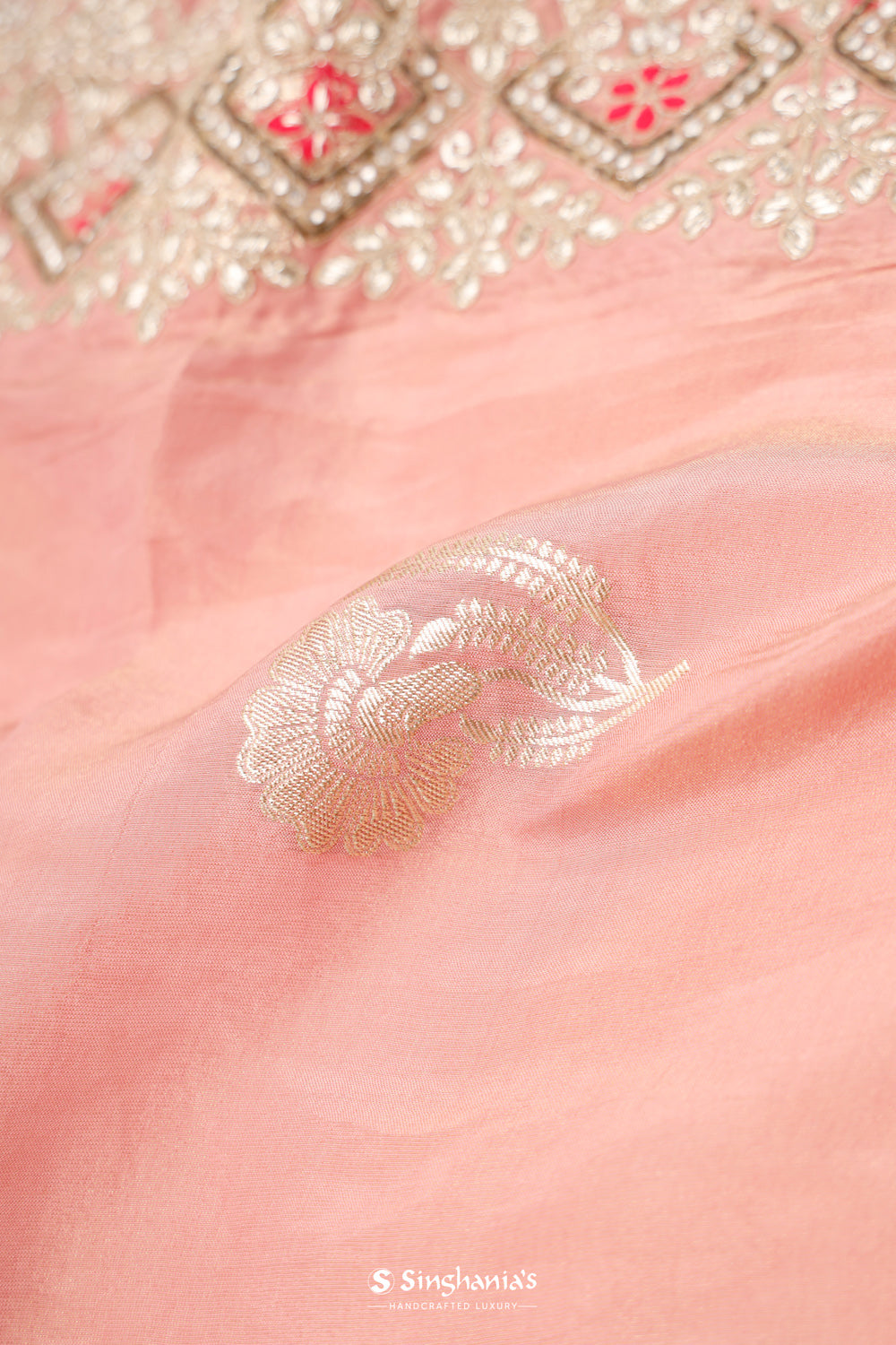 Spanish Pink Banarasi Silk Saree With Embroidery Border