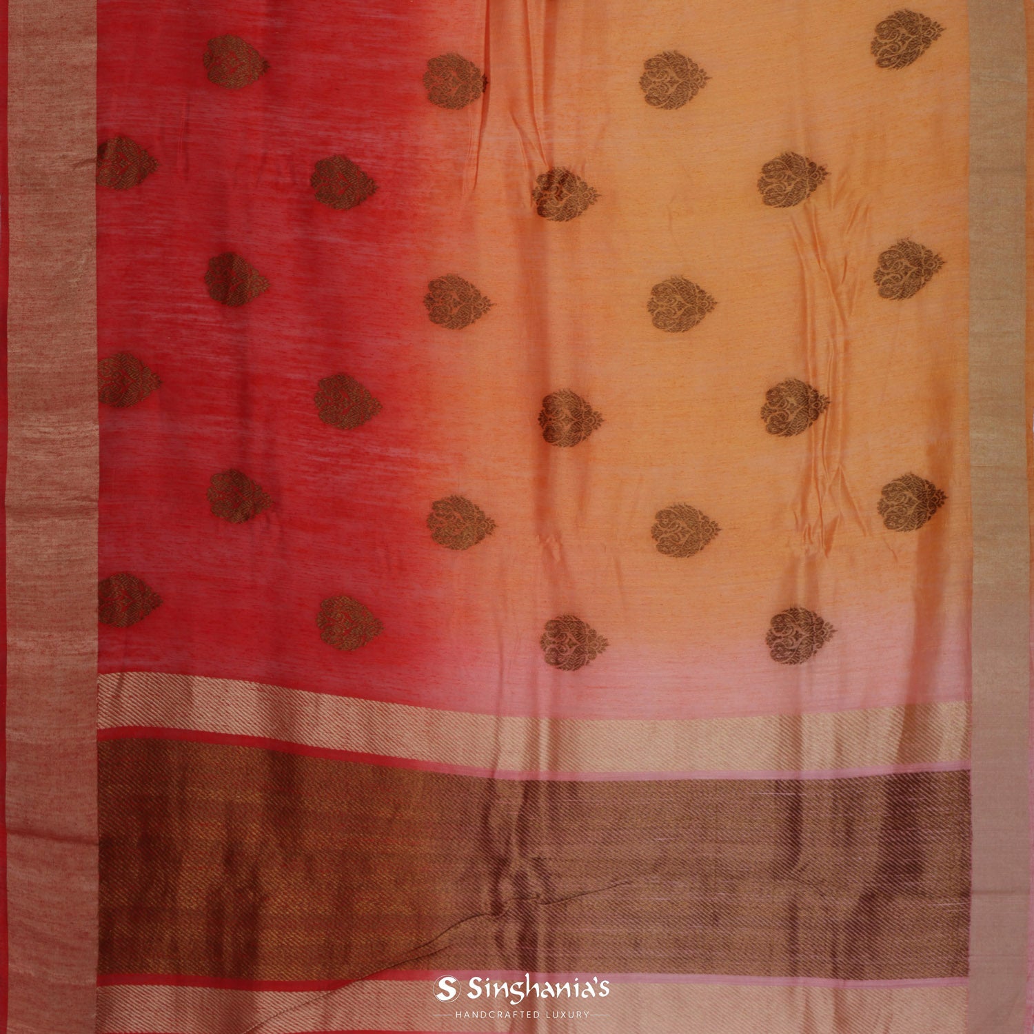 Alizarin Crimson Red Banarasi Saree With Floral Weaving