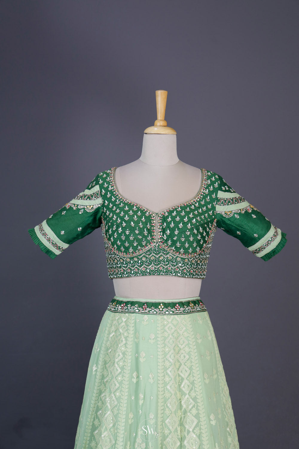 Green Multicolour Silk Lehenga Set With Zari Weaving