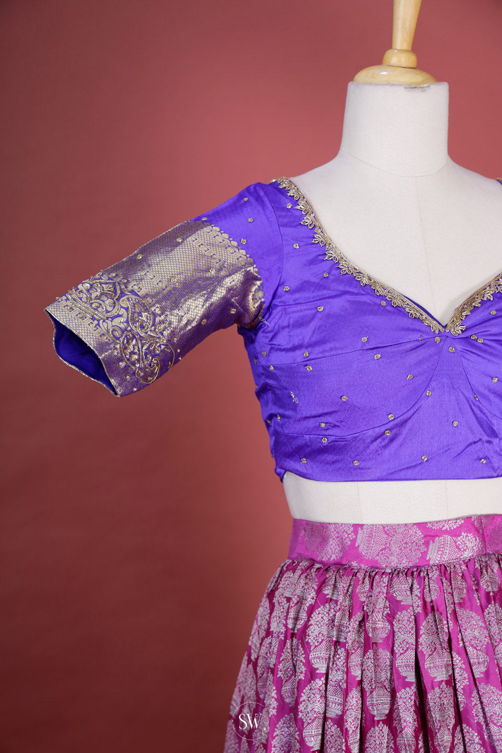 Deep Purple-Blue Silk Lehenga Set With Zari Weaving