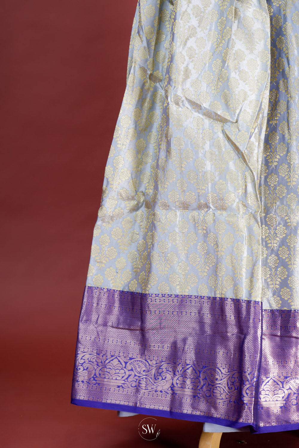 Deep Blue-Grey Silk Lehenga Set With Zari Weaving