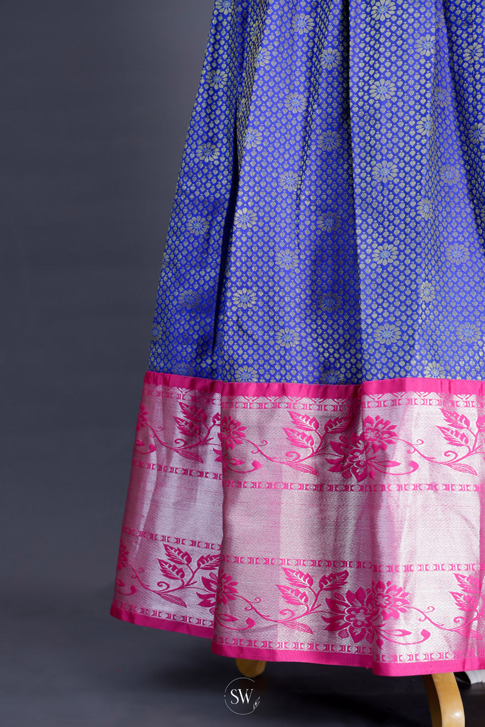 Sapphire Blue-Pink Silk Lehenga Set With Zari Weaving