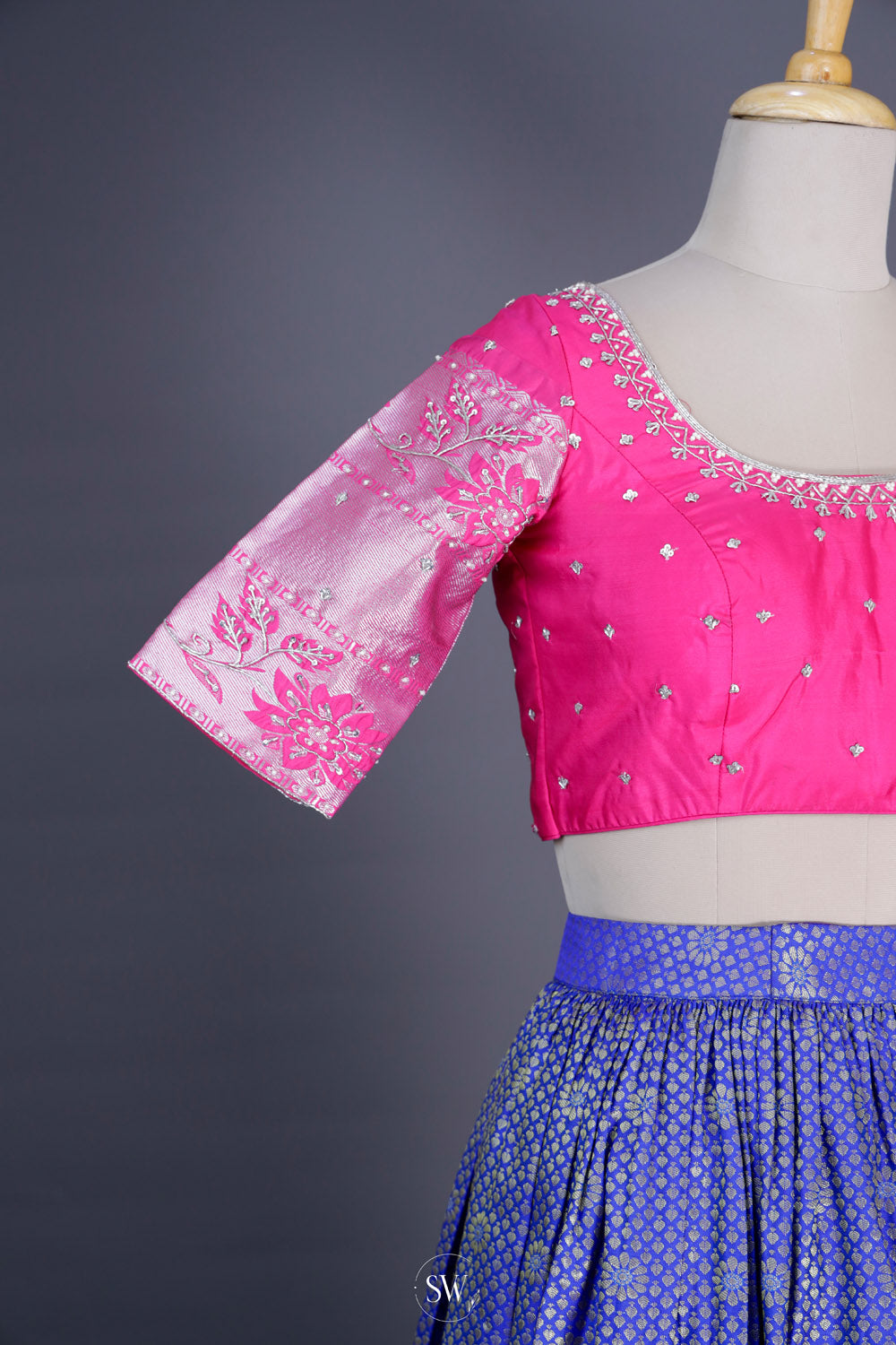 Sapphire Blue-Pink Silk Lehenga Set With Zari Weaving
