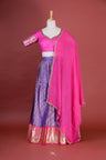 Slate Blue-Pink Silk Lehenga Set With Zari Weaving