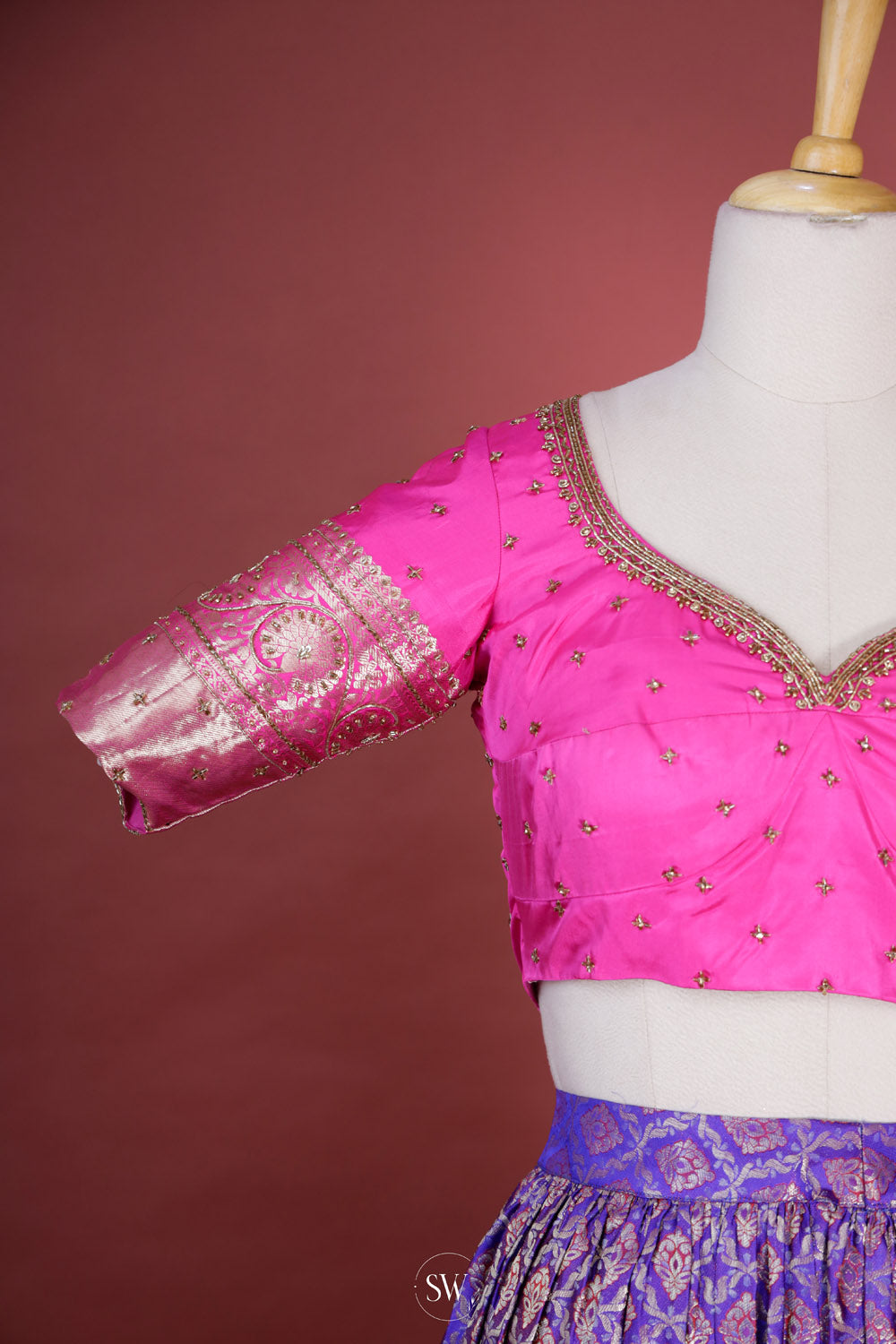 Slate Blue-Pink Silk Lehenga Set With Zari Weaving