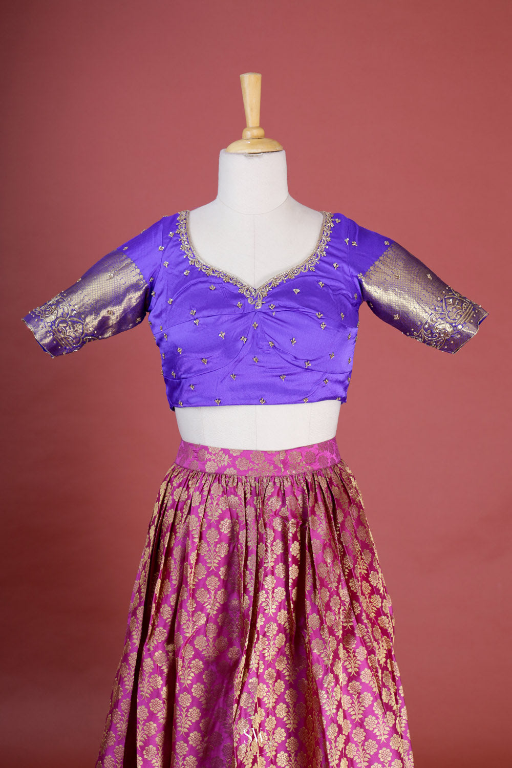Fandango Purple-Blue Silk Lehenga Set With Zari Weaving
