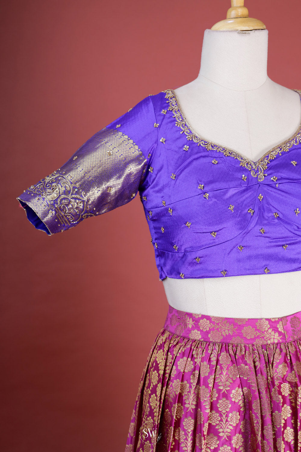 Fandango Purple-Blue Silk Lehenga Set With Zari Weaving