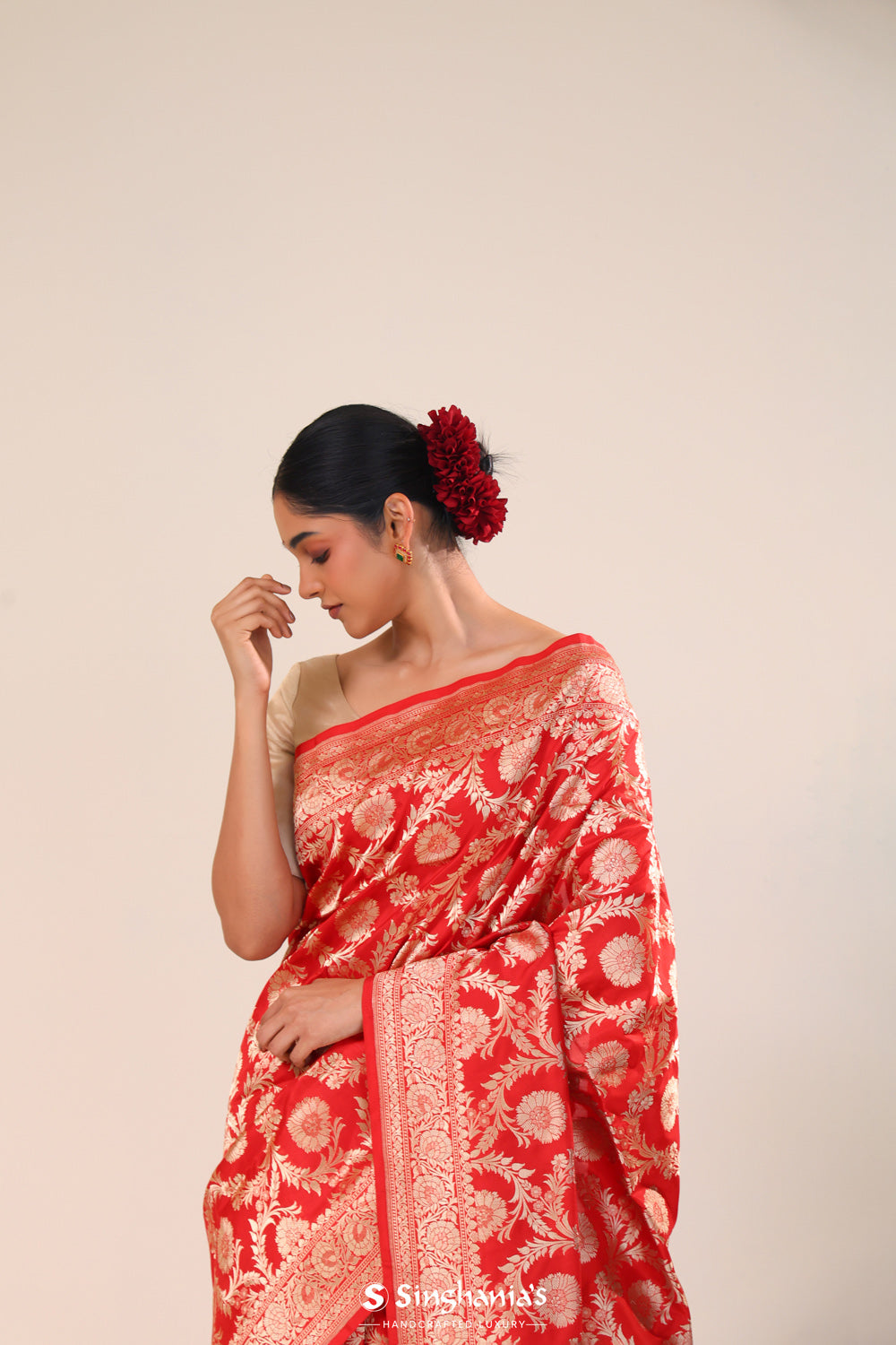 Persian Red Chiniya Banarasi Silk Saree