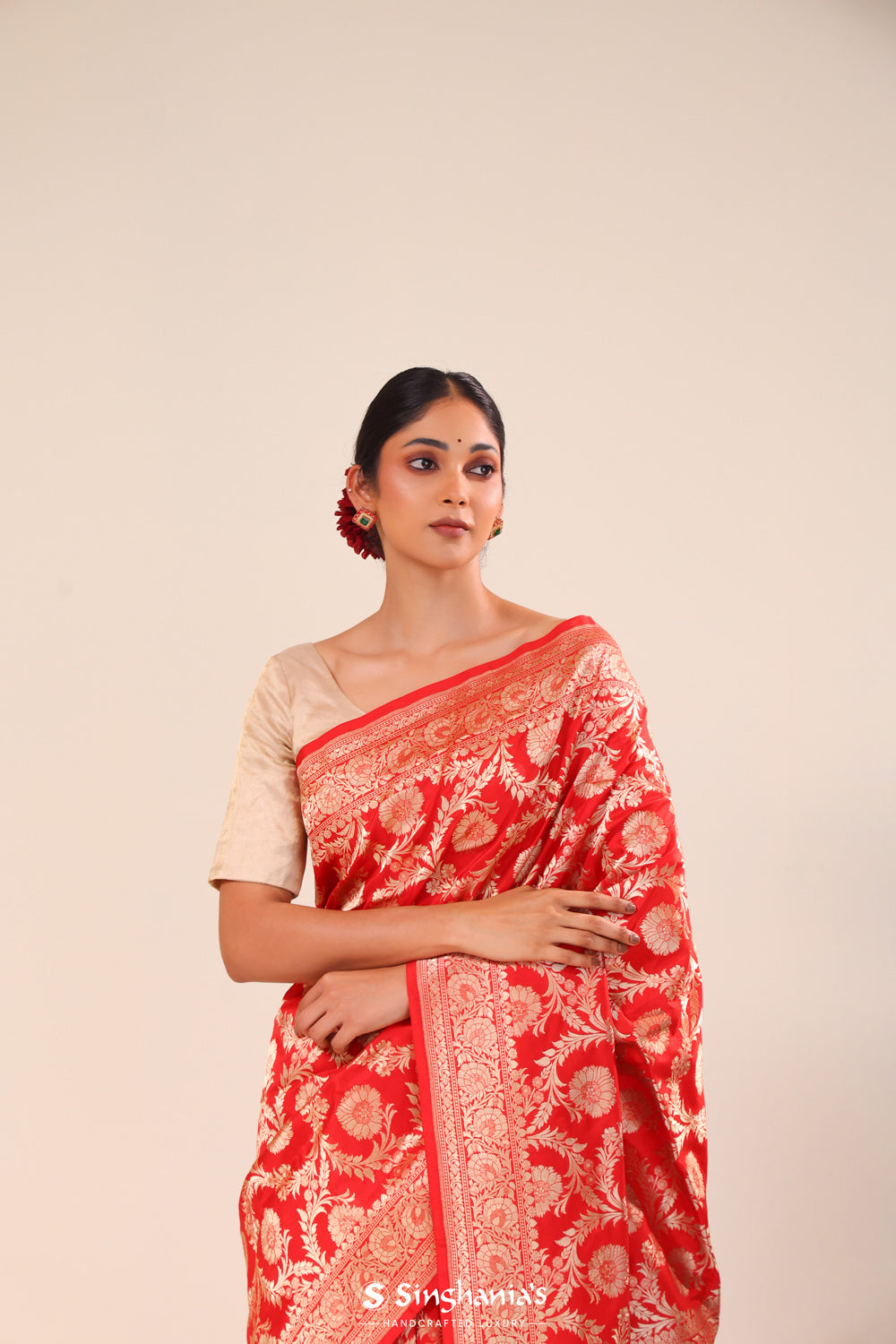 Persian Red Chiniya Banarasi Silk Saree