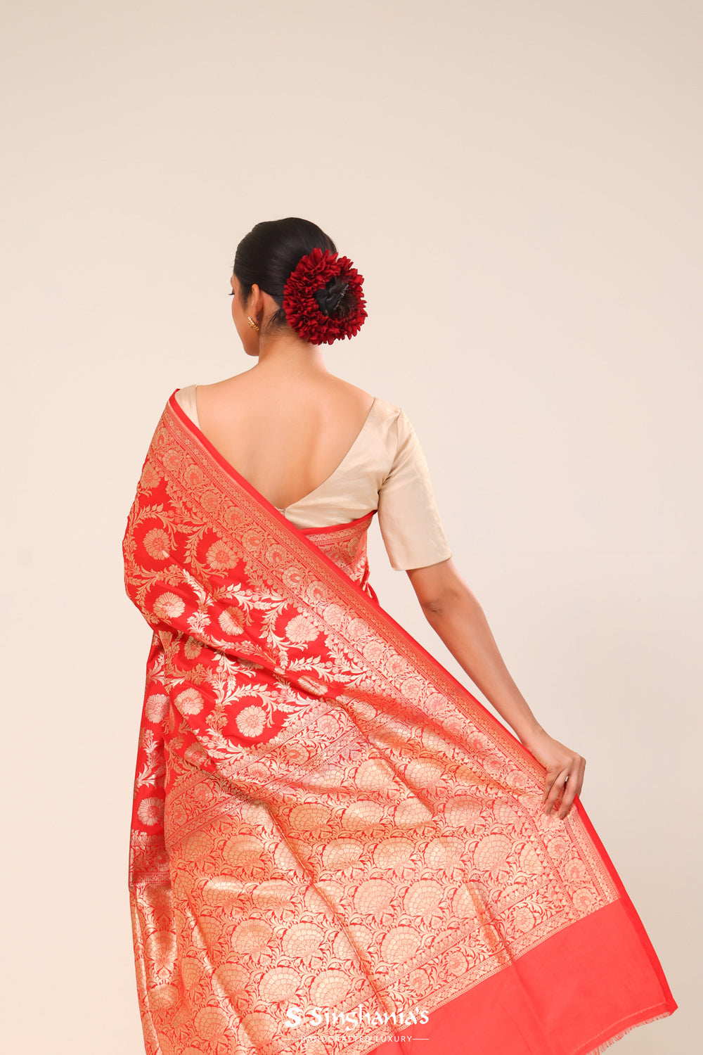 Persian Red Chiniya Banarasi Silk Saree