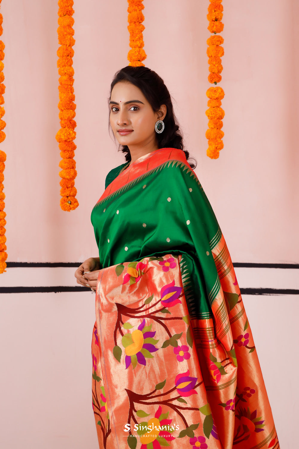 Cadmium Green Paithani Handloom Silk Saree