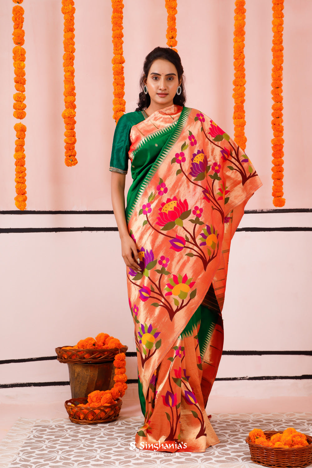 Cadmium Green Paithani Handloom Silk Saree