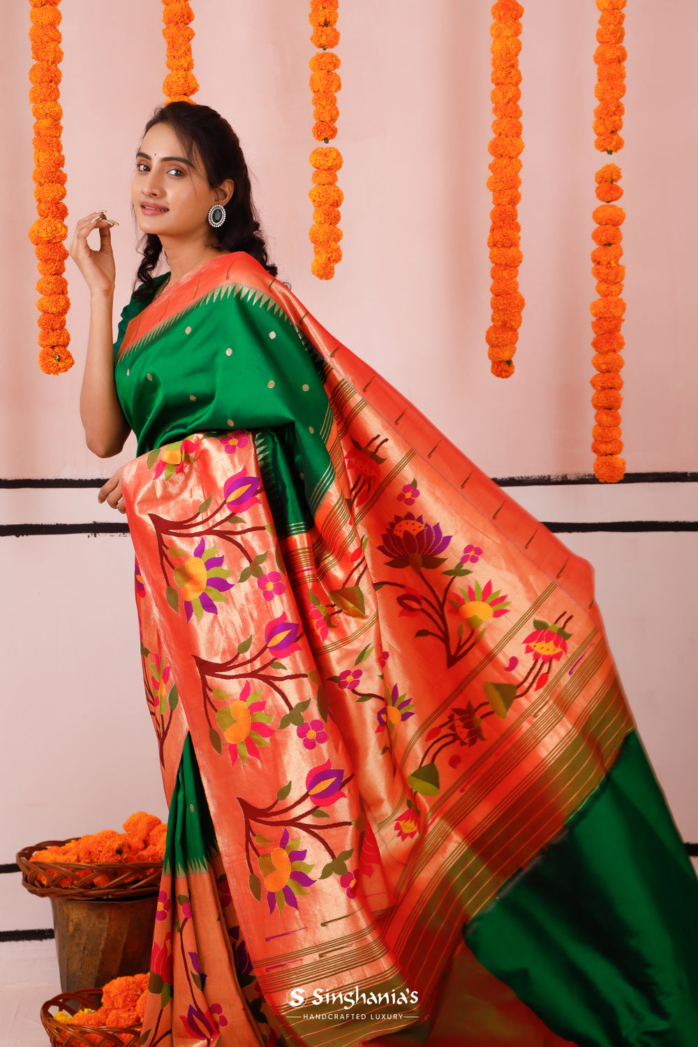 Cadmium Green Paithani Handloom Silk Saree