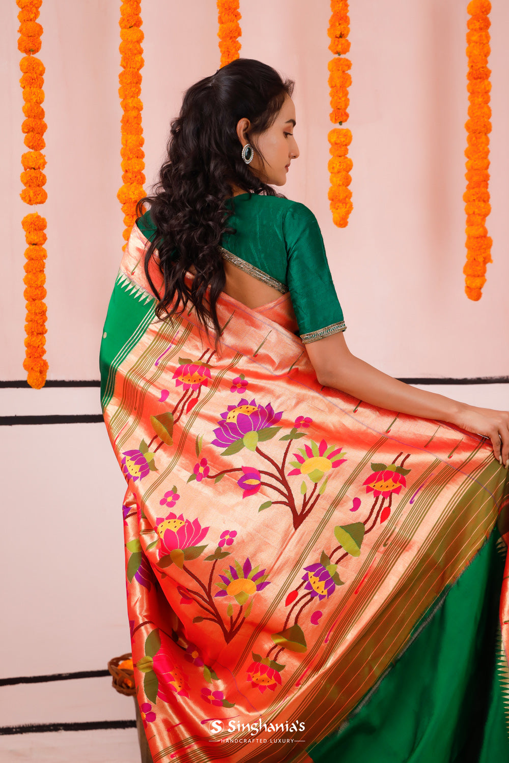 Cadmium Green Paithani Handloom Silk Saree