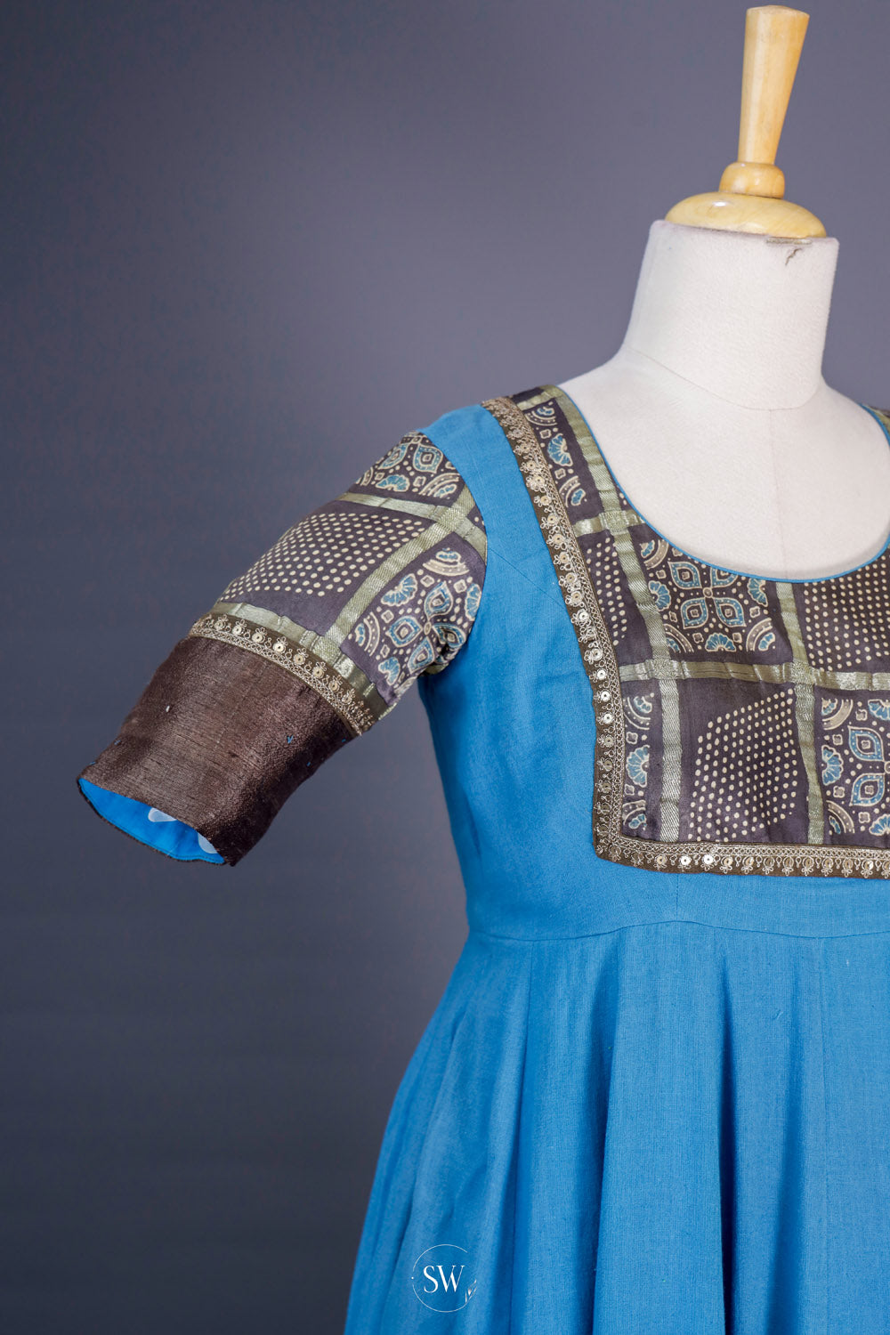 Carolina Blue Long Dress With Ajrakh Detailing