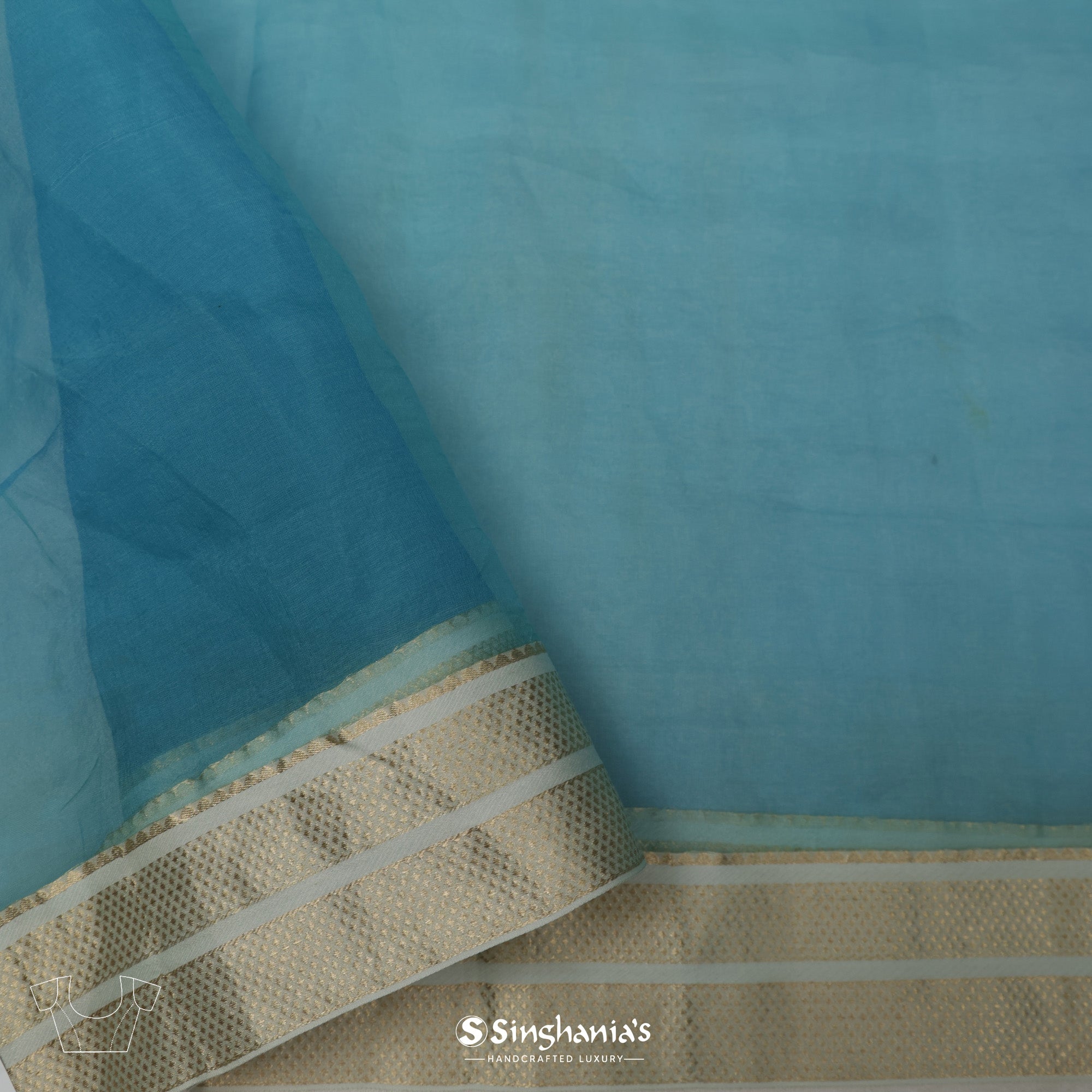 Maroon-Blue Organza Saree With Embroidery
