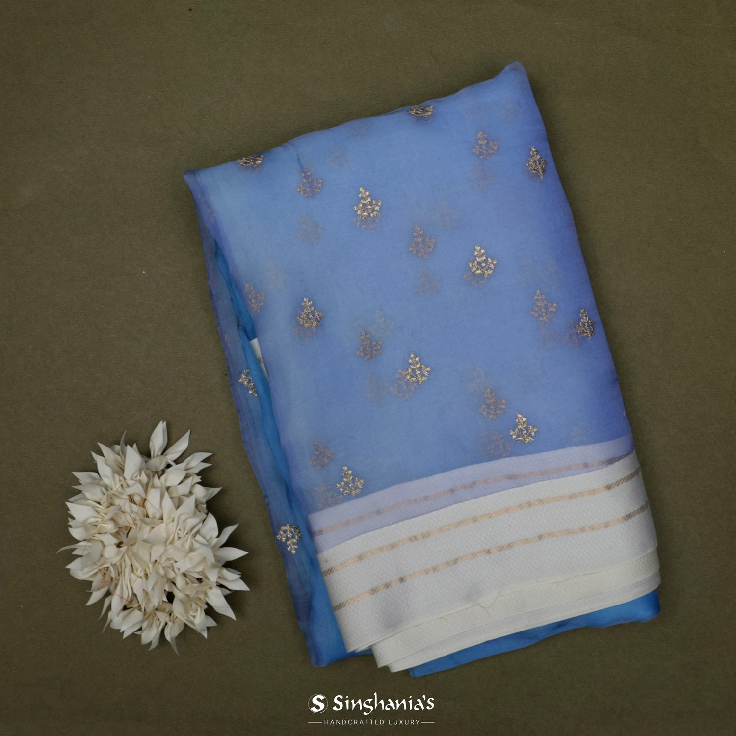 Pastel Blue Organza Saree With Butti Embroidery