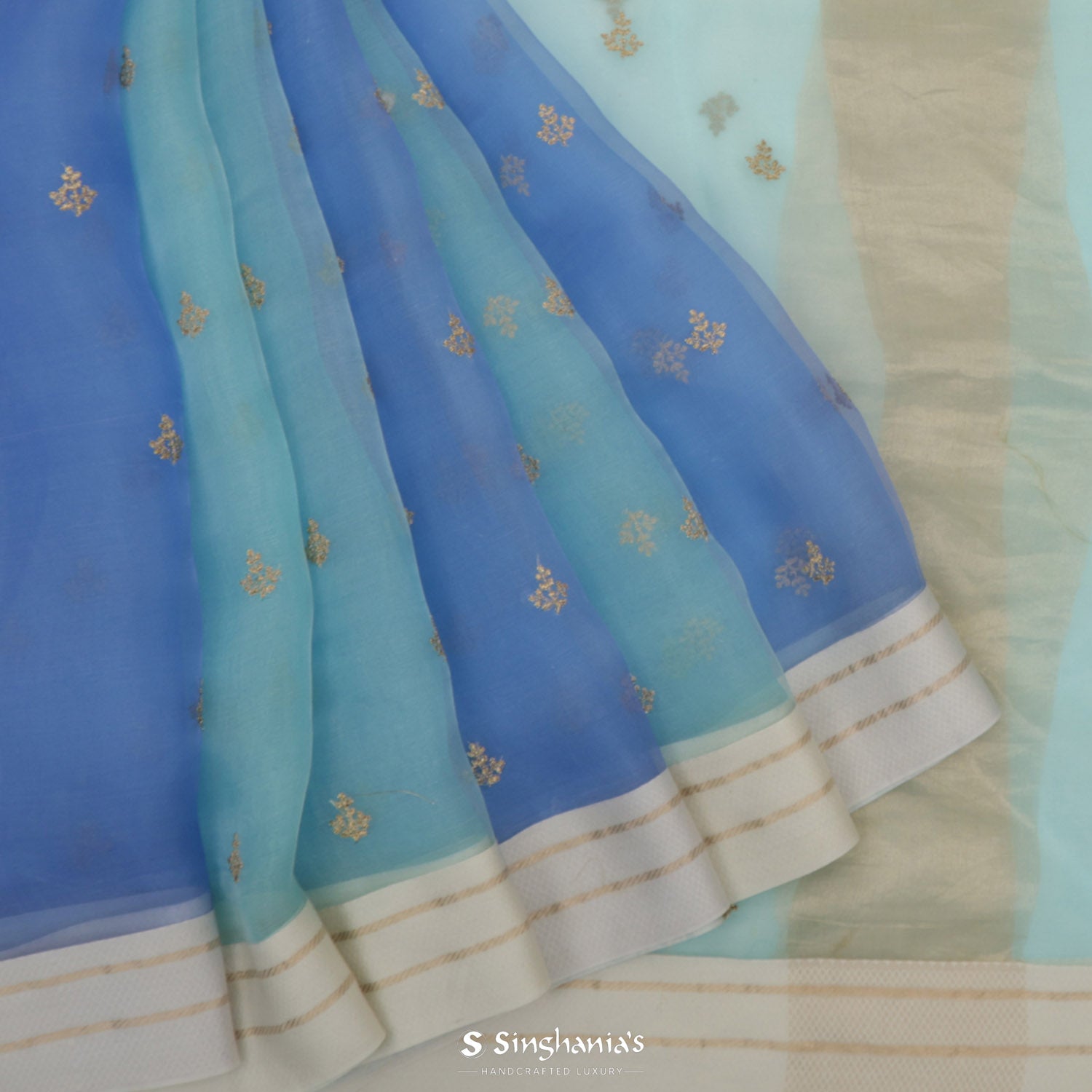 Pastel Blue Organza Saree With Butti Embroidery