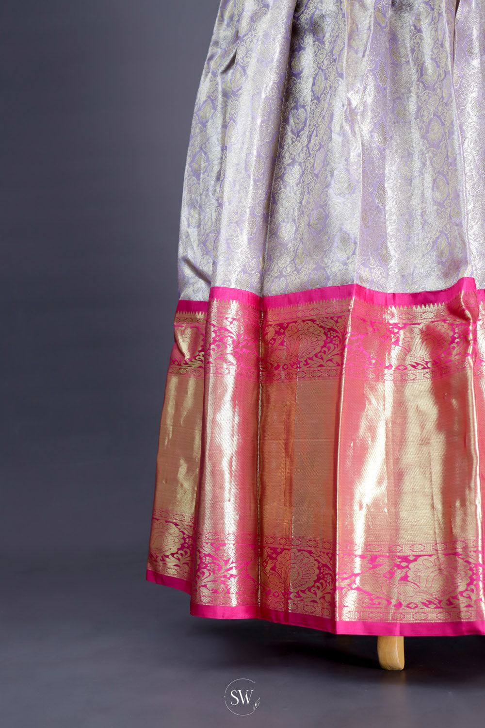 Punch Pink-Blue Silk Lehenga Set With Zari Weaving