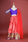 Red Blue Silk Lehenga Set With Zari Weaving