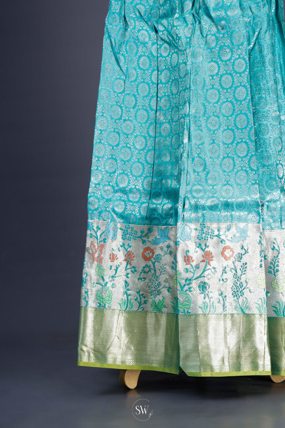 Electric Blue-Pink Silk Lehenga Set With Zari Weaving