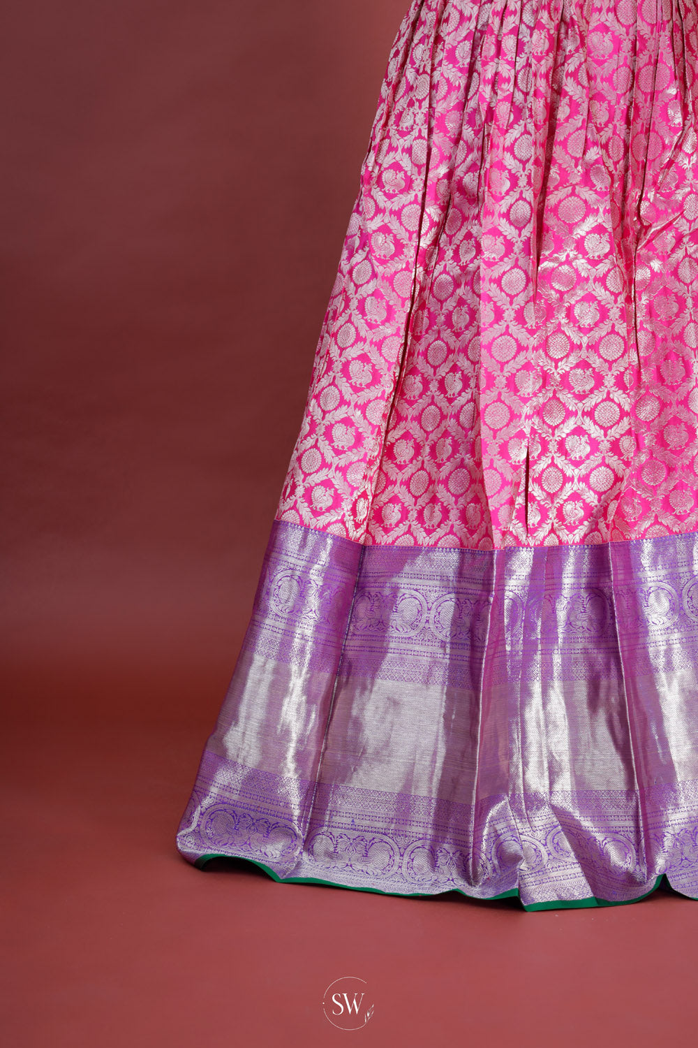 Deep Pink-Purple Silk Lehenga Set With Zari Weaving