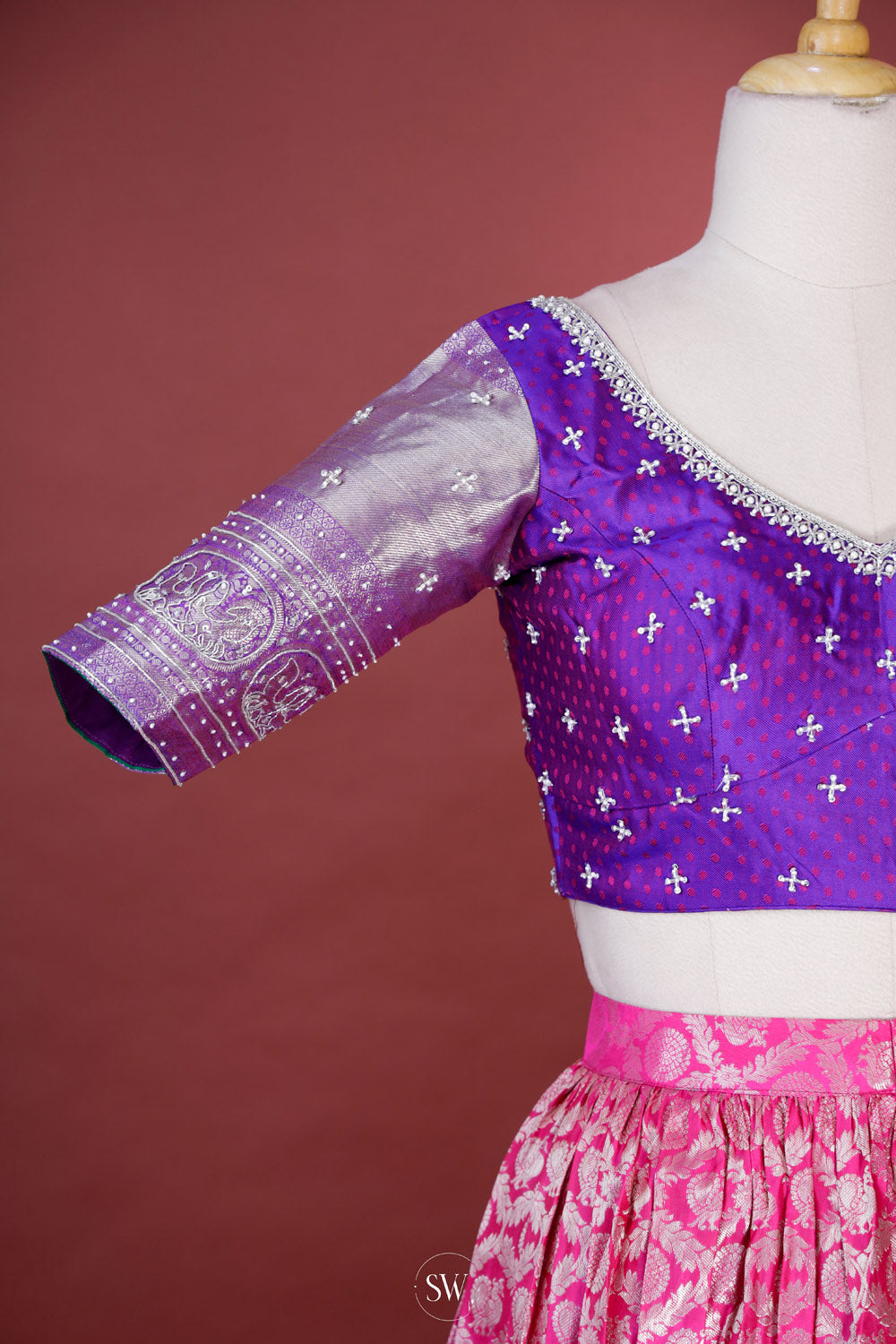 Deep Pink-Purple Silk Lehenga Set With Zari Weaving