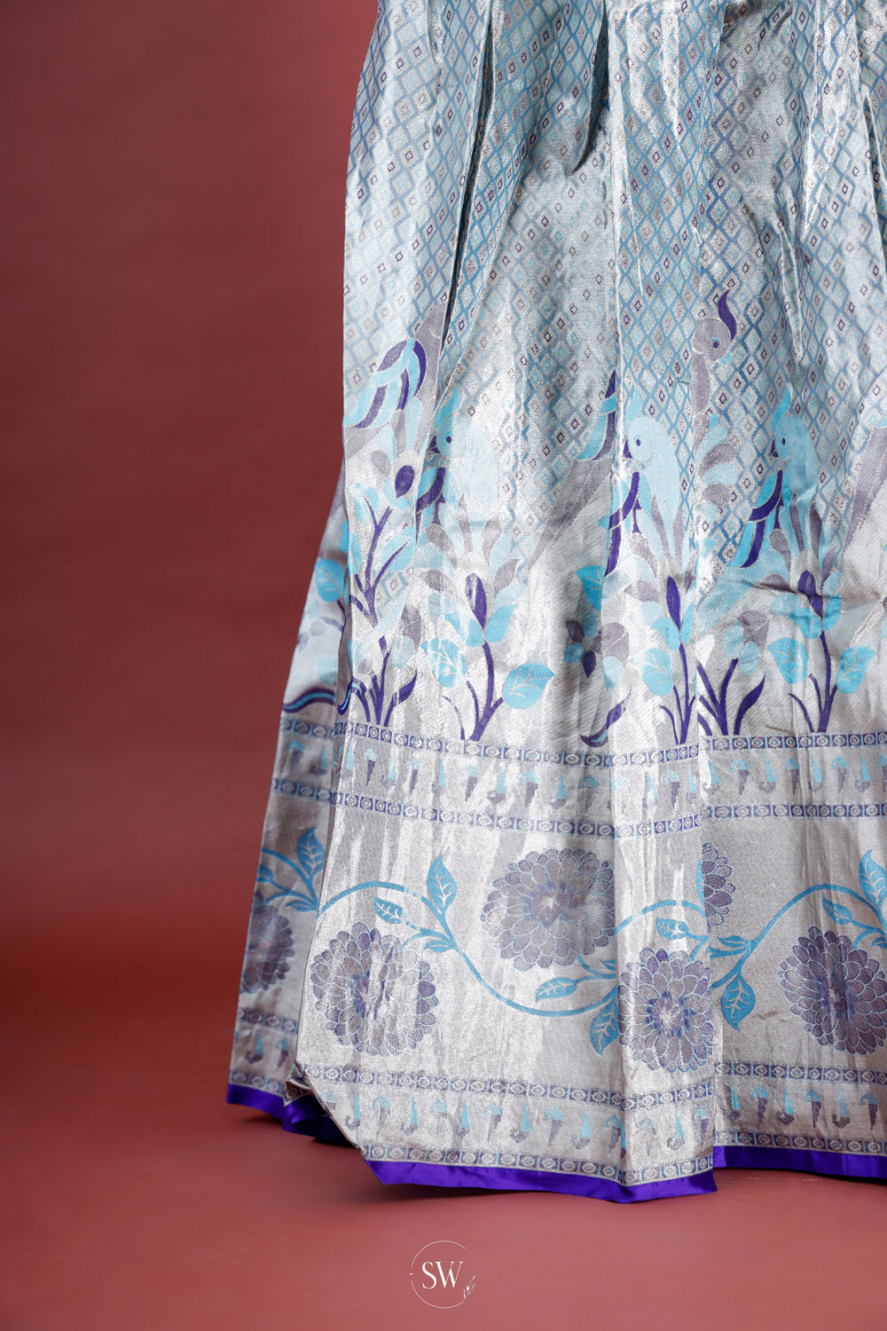 Blue Multicolour Silk Lehenga Set With Zari Weaving