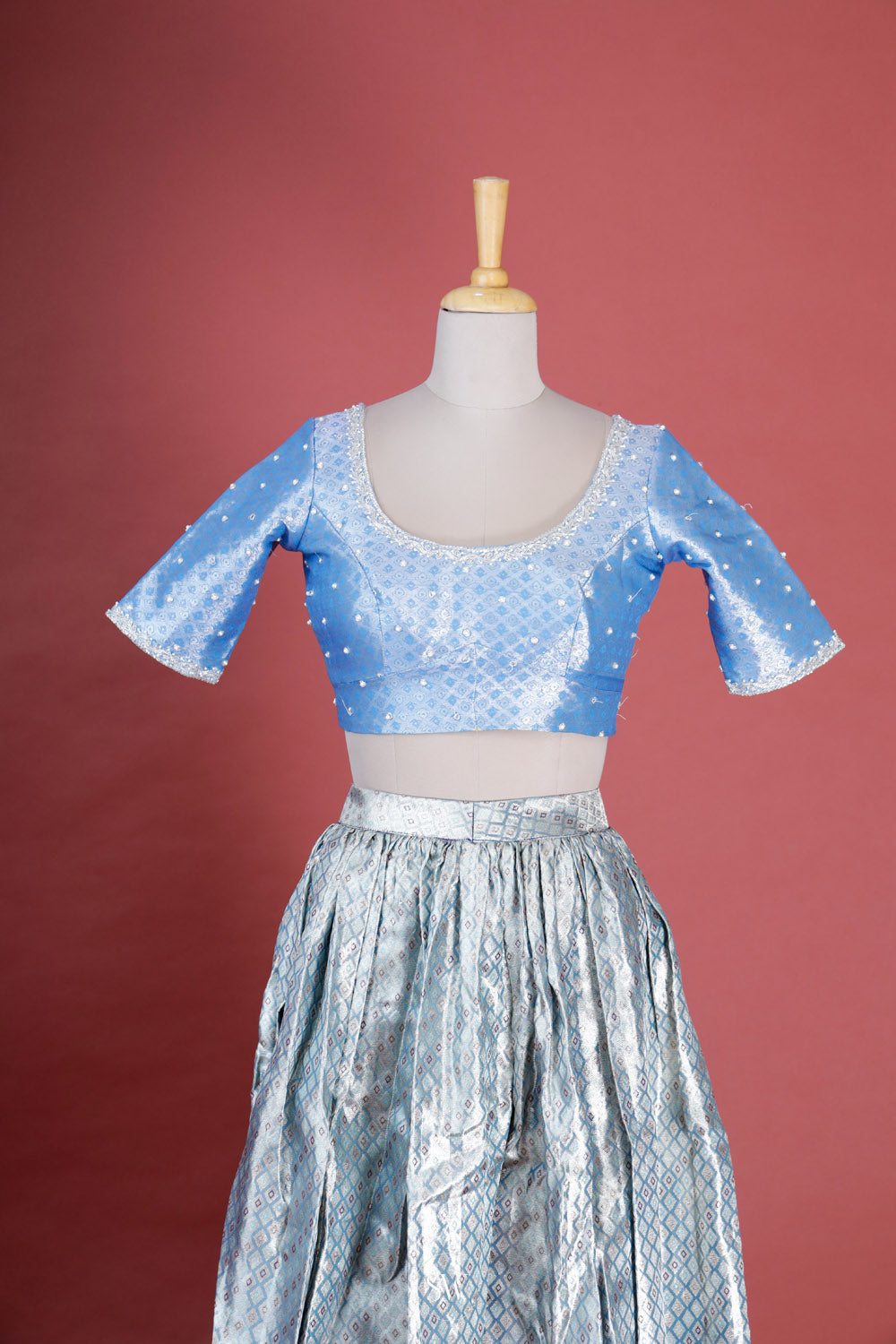 Blue Multicolour Silk Lehenga Set With Zari Weaving