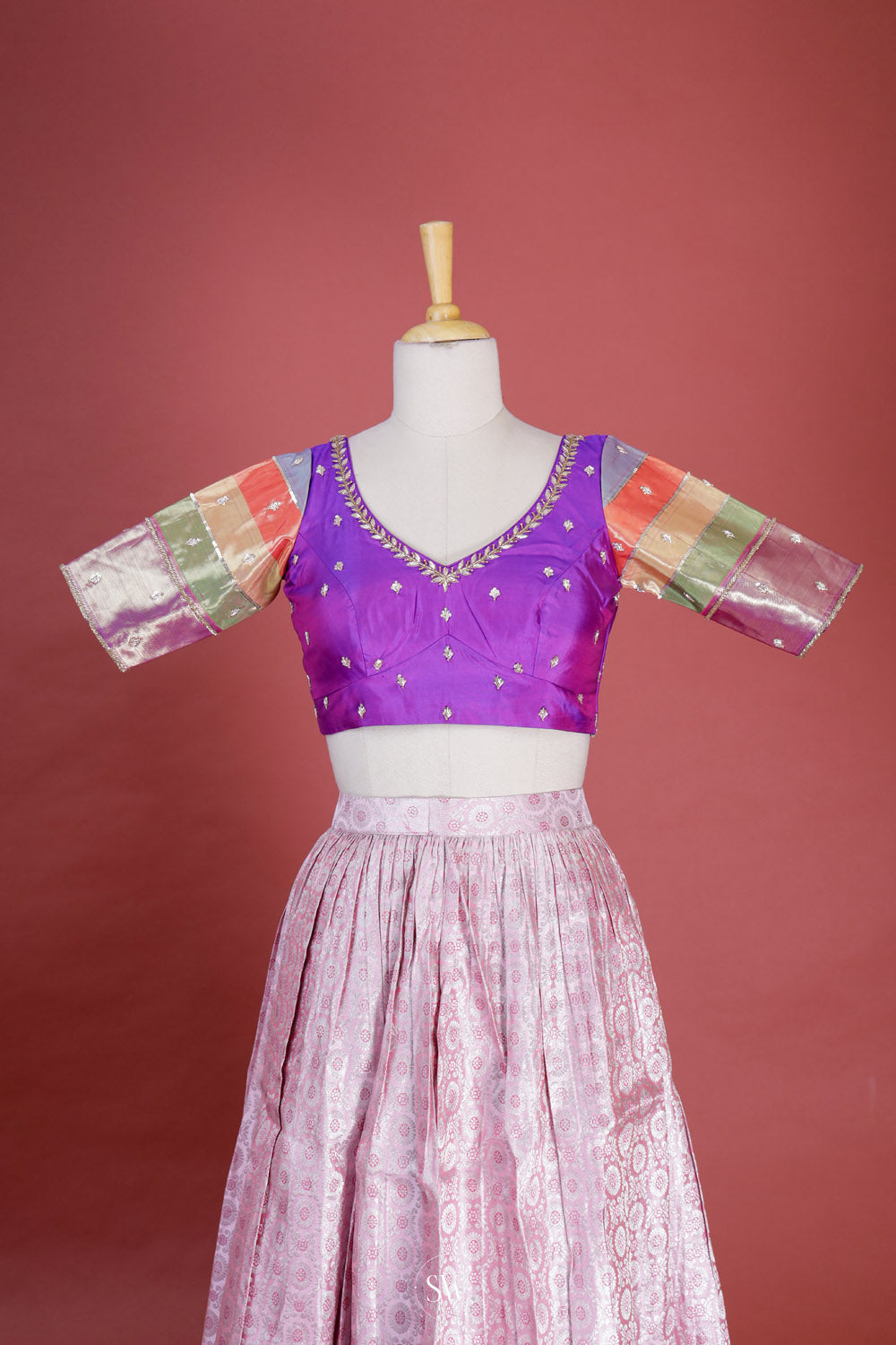 Purple Multicolour Silk Lehenga Set With Zari Weaving