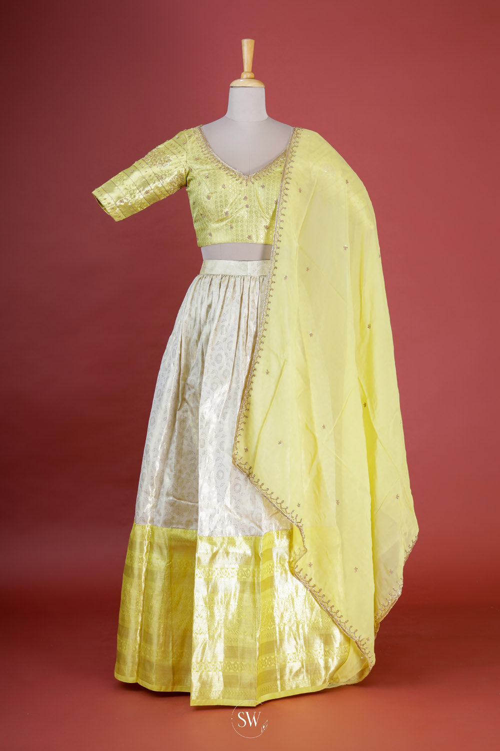 Gold Yellow Silk Lehenga Set With Zari Weaving