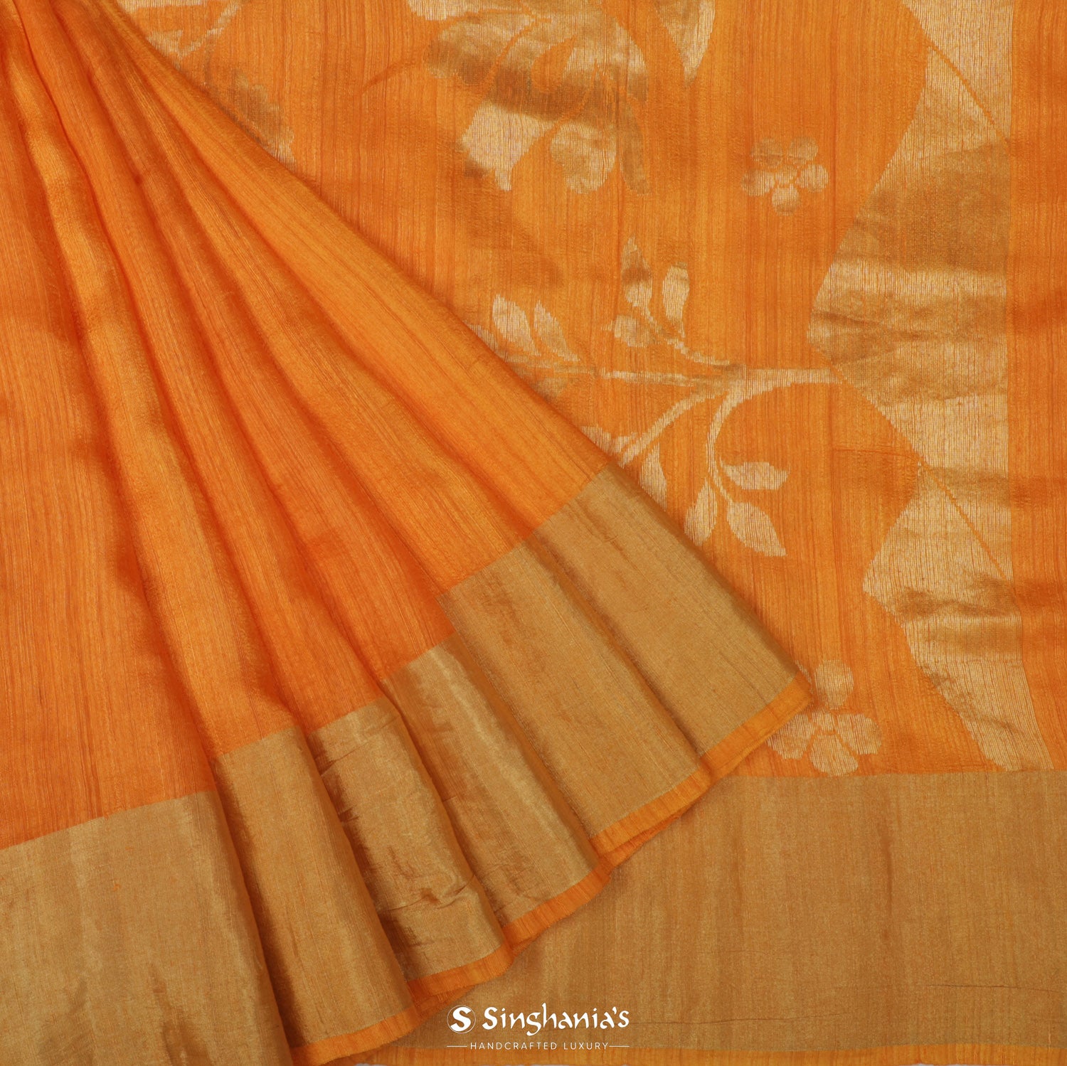 Dark Orange Matka Silk Saree With Nature Inspired Banarasi Weaving