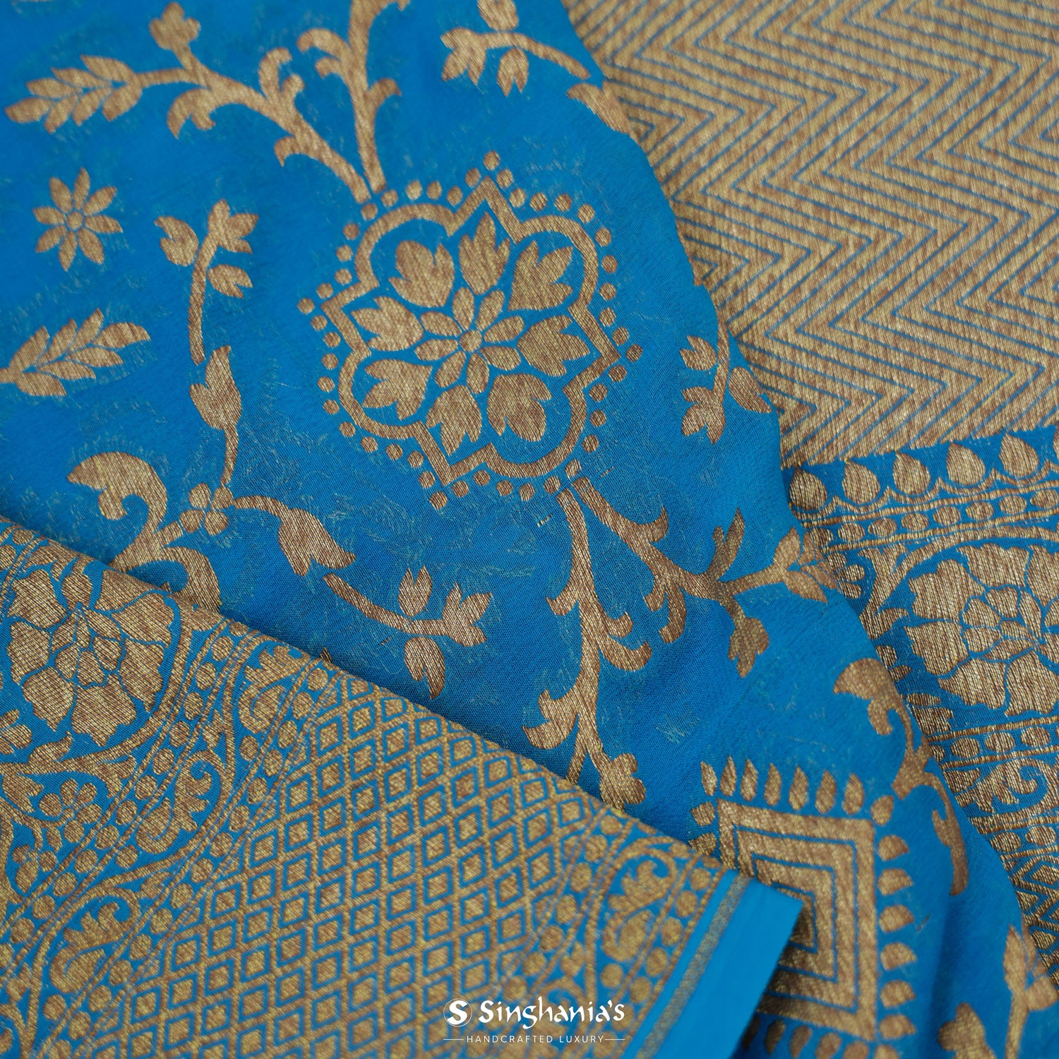 Spanish Blue Georgette Saree With Banarasi Weaving