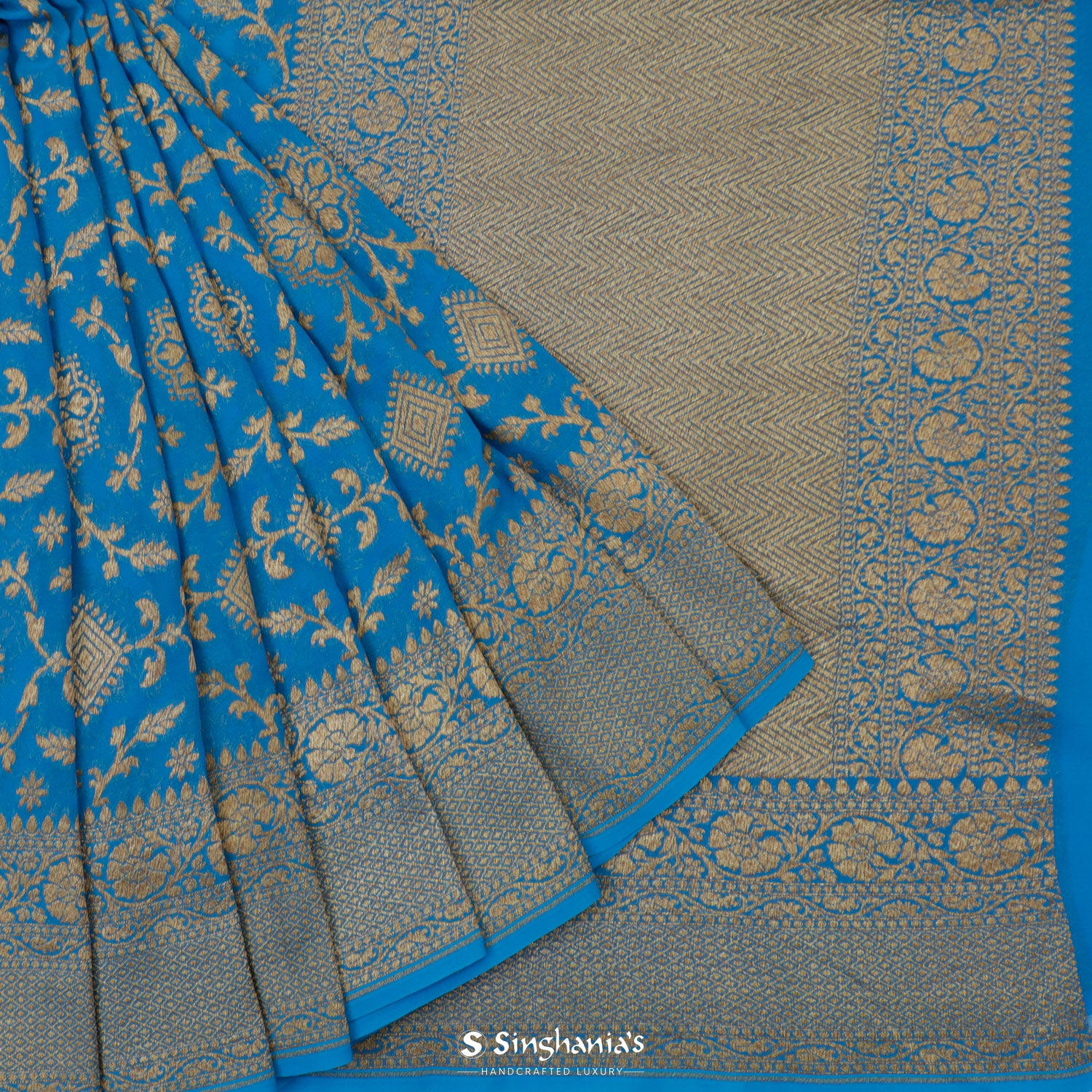 Spanish Blue Georgette Saree With Banarasi Weaving