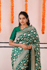 Cadmium Green Banarasi Silk Saree With Zari Jaal