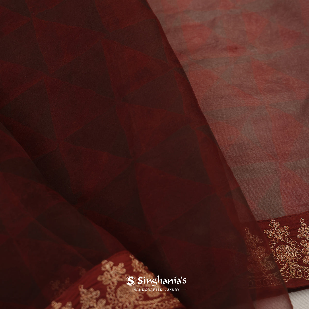 Brown Coffee Organza Saree With Printed Abstract Pattern