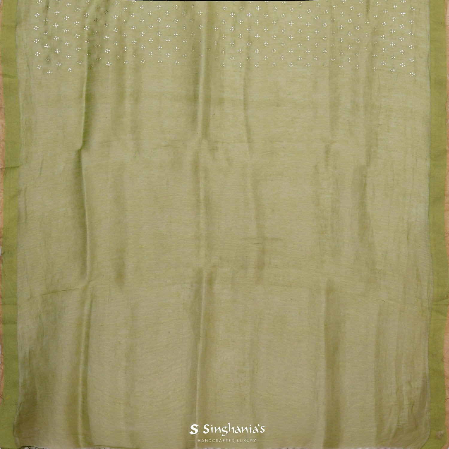 Medium Spring Green Linen Saree With Foil Print