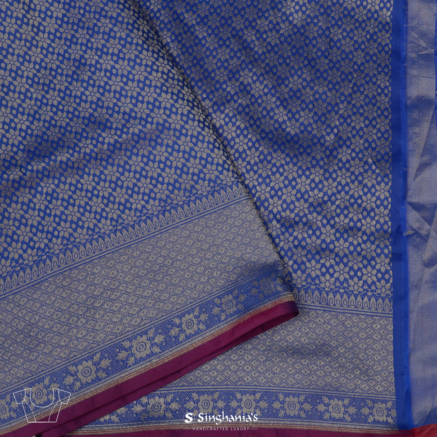 Boeing Blue Banarasi Saree With Floral Butti Weaving