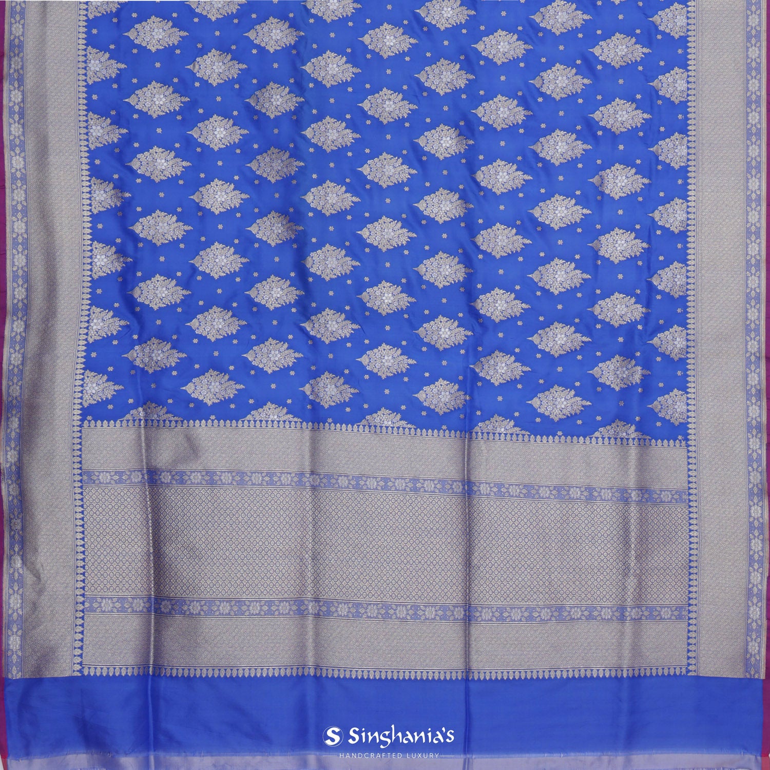 Boeing Blue Banarasi Saree With Floral Butti Weaving