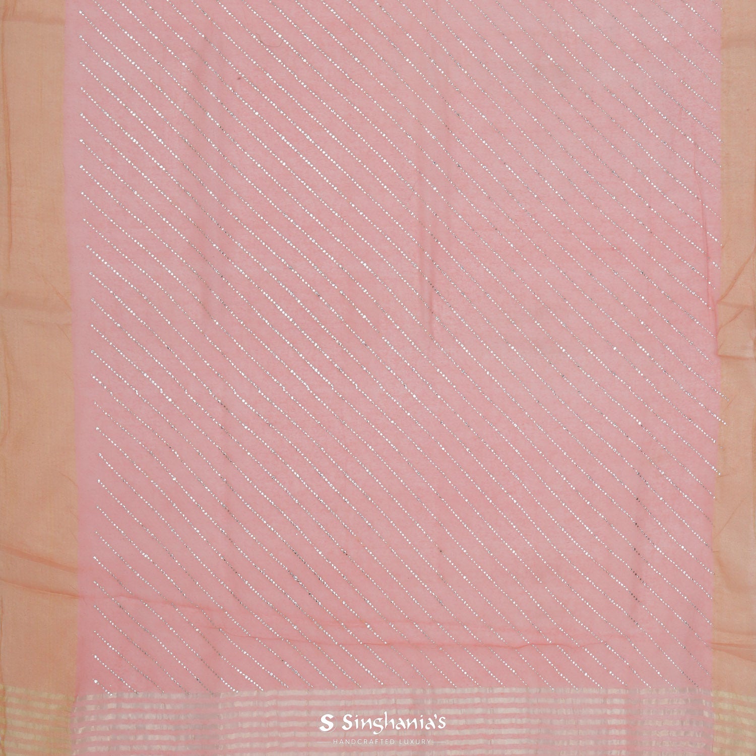 Pale Pink Linen Saree With Mukaish Work In Geometrical Pattern