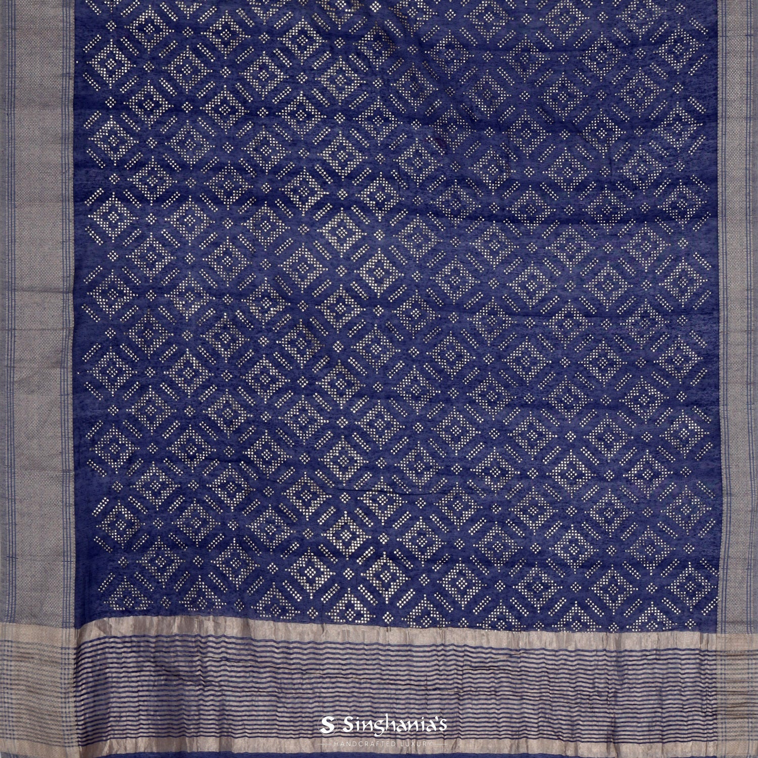 Space Cadet Blue Linen Saree With Mukaish Work In Abstract Pattern